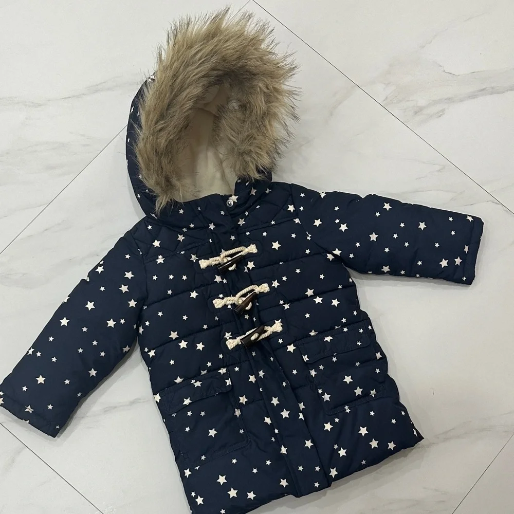 💰$10 CLOSET SALE 💰 Baby GAP Navy Star Puffer Jacket with Faux Fur